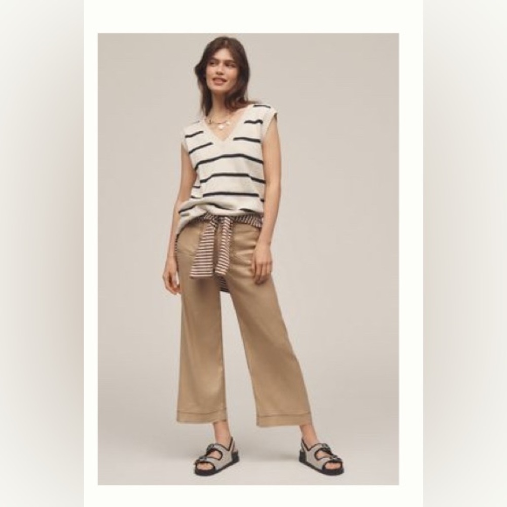 Anthropologie Maeve Colette linen blend contrast stitch 34